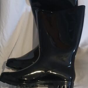 Women's Black Lace Up Rain Boots